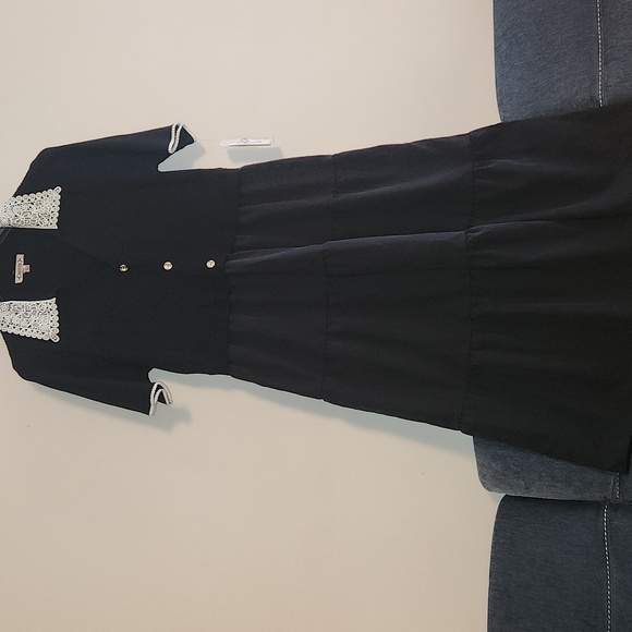 Nannette Black Midi Tiered Dress with White Lace Collar sz XL - Picture 2 of 11